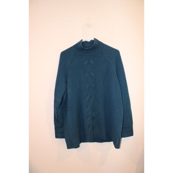 Garnet Hill Cable-Detail Cashmere Tunic Sweater size large teal - Picture 2 of 9